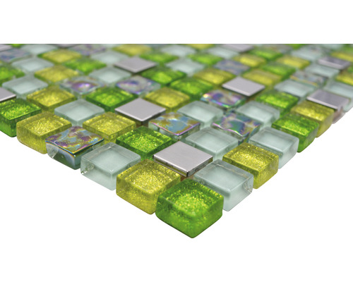 Mozaïektegel met vierkante glazen stenen in verschillende tinten