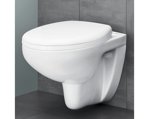 Wandhangend toilet van keramiek met gesloten deksel