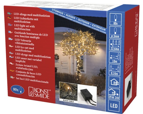 LED lichtsnoer met multifunctionele functies voor buiten, 80 lampjes, 22,64 meter lang