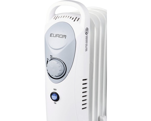 Eurom radiator met temperatuurregelaar en waarschuwingssymbool niet afdekken