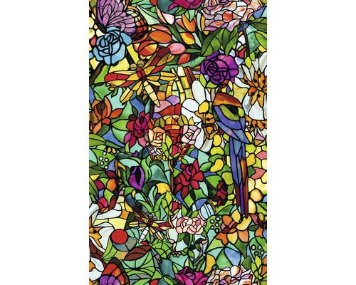 D-C-FIX Raamfolie zelfklevend Tulia glas in lood 45x200 cm Decoratieve folie met bloemen, papegaai en libellen in glas-in-looddesign