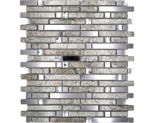 Mozaïektegel metaal glas Chrystal XCM GV908 zilver 29,8x33,8 cm Mozaïektegel met glazen en metalen elementen