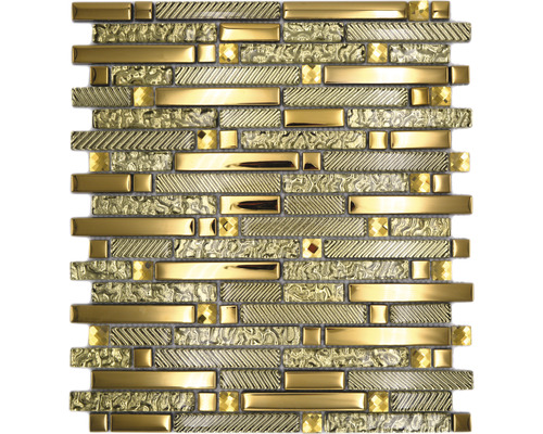Mozaïektegel metaal glas Chrystal XCM GV918 goud 29,8x33,8 cm Mozaïektegel met rechthoekige en vierkante elementen