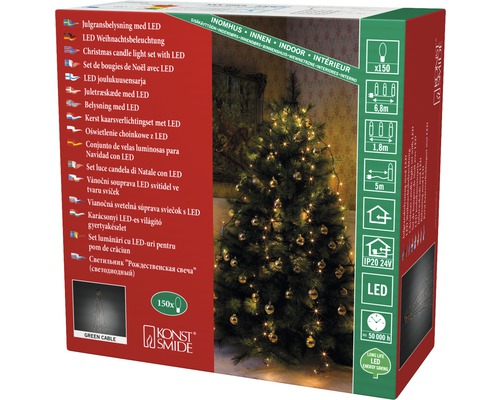 LED-kerstboomkaarsen met groene kabel, 150 stuks, voor gebruik binnenshuis