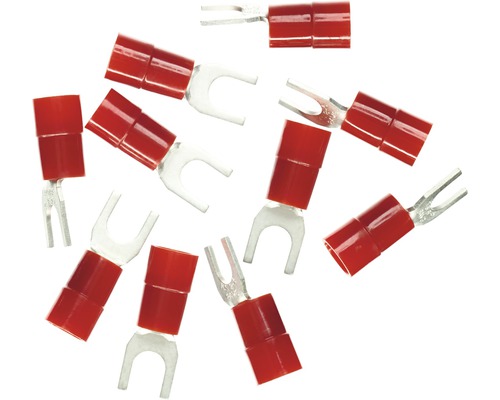 HAUPA Kabelschoen vork 10 mm² rood, 10 stuks Meerdere kabelschoenen met vorkvorm en isolatie