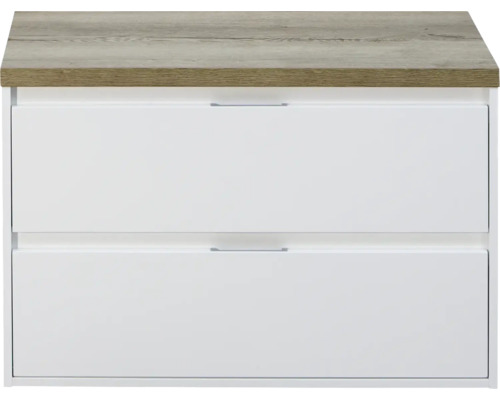 SANOX Badkamermeubelset Porto met wastafelblad 58x90,2x50 cm wit hoogglans Wastafelonderkast met twee laden en houten blad