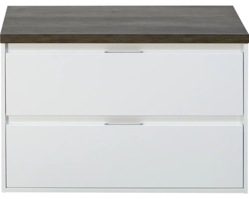 SANOX Badkamermeubelset Porto met wastafelblad 58x90,2x50 cm wit hoogglans Onderkast met twee laden en een blad met houtlook