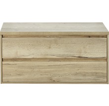 Houtkleurige wastafelonderkast met twee laden