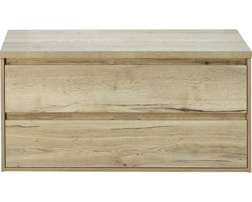 SANOX Badkamermeubelset Porto met wastafelblad 58x120,2x50 cm natuur eiken Houtkleurige wastafelonderkast met twee laden
