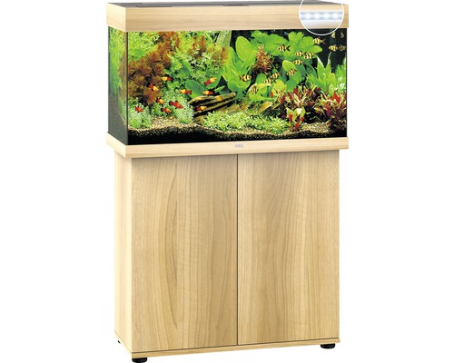 Aquariumcombinatie met onderkast, beplant en gevuld met vissen