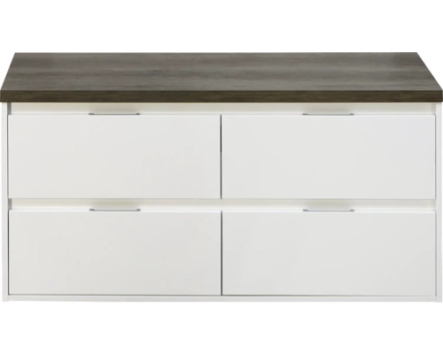 SANOX Badkamermeubelset Porto met wastafelblad 58x120,2x50 cm wit hoogglans Onderkast met vier laden en een legplank.
