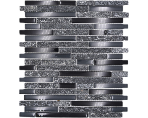 Mozaïektegel glas Chrystal XCM MV798 grijs/zwart/zilver 29,8x33,8 cm