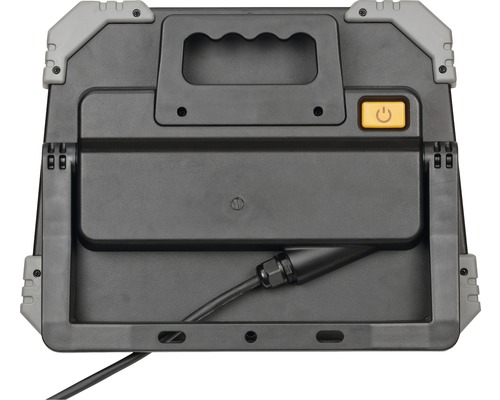 Achterkant van een bouwlamp met kabel en aan/uit schakelaar