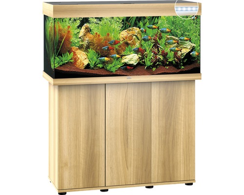 Aquarium met onderkast, uitgerust met planten, stenen en vissen