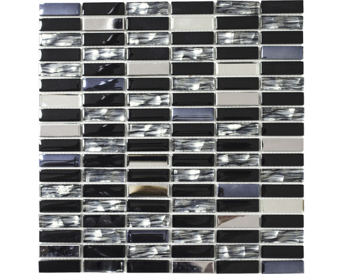 Mozaïektegel metaal glas Chrystal XCM SM38 zwart mix 30x30 cm Mozaïektegel van glas en natuursteen