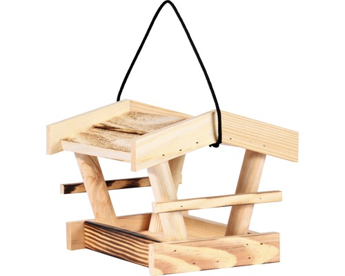 Houten vogelvoederhuis met touwophanging