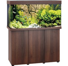 Aquarium met onderkast, gevuld met vissen, planten en stenen