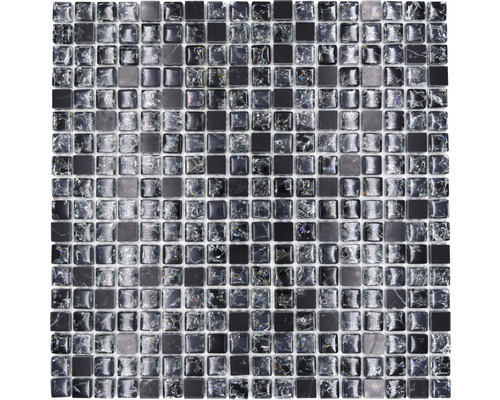 Mozaïektegel glas Chrystal XIC 1028 zwart mix craquelé/gebroken glas 30,5x30,5 cm