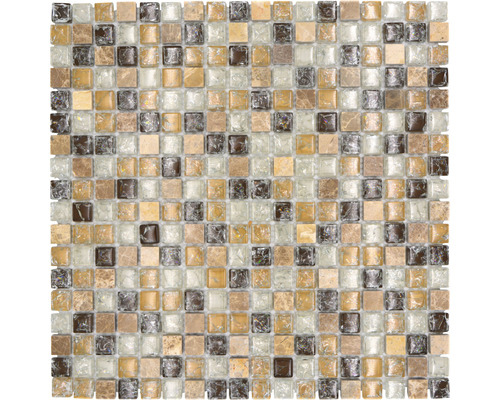 Mozaïektegel glas Chrystal XIC 1053 beige/bruin mix craquelé/gebroken glas 30,5x30,5 cm