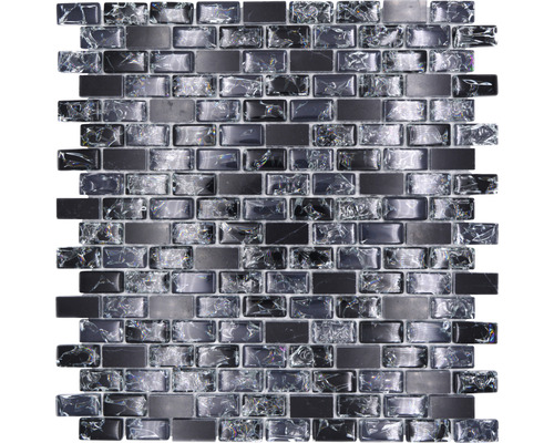 Mozaïektegel glas Chrystal XIC B1128 zwart craquelé/gebroken glas 30x28,5 cm