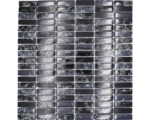 Mozaïektegel glas Chrystal XIC S1228 zwart craquelé/gebroken glas 32,2x31 cm
