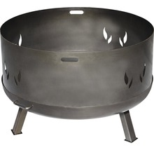 Metalen vuurschaal met vlammotief en drie poten