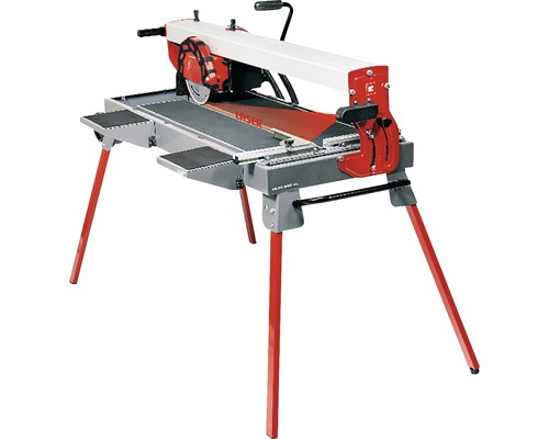 Een tegelsnijder met een diamantwiel en een werktafel met poten.