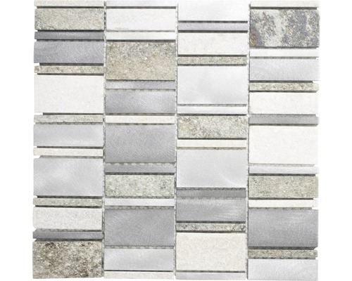 Mozaïektegel natuursteen XSA 505 zilver 30x30 cm Mozaïektegel van steen en glas