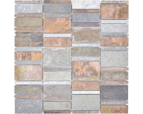 Mozaïektegel natuursteen XSK 575 steen/koper mix 30x30 cm Mozaïektegel van natuursteen