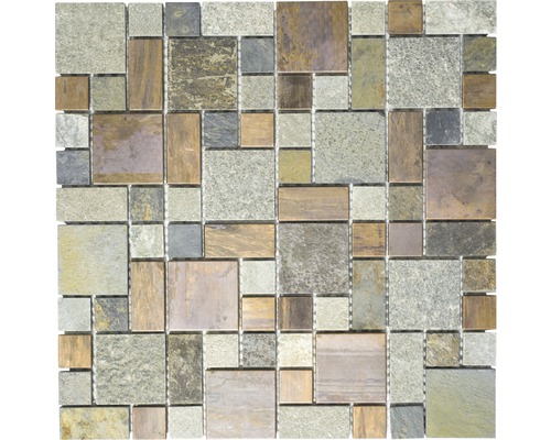 Mozaïektegel natuursteen XSK 595 steen/koper mix 30x30 cm Mozaïektegel van natuursteen