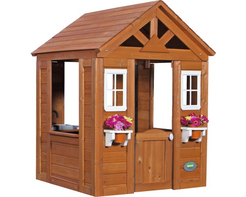 Houten speelhuis met deur en ramen