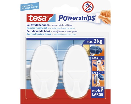TESA Powerstrips zelfklevende haken ovaal wit 2 kg 2 stuks