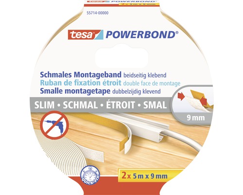 TESA Powerbond montagetape smal dubbelzijdig klevend wit 5 m x 9 mm 2 stuks