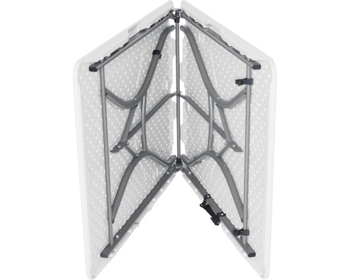 Opgeklapte klaptafel met kunststof blad en metalen frame