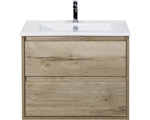 SANOX Badkamermeubelset Porto met wastafel 71 cm natuur eiken Wastafelmeubel met twee laden en kraan