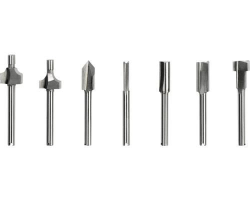 Set van zeven verschillende freeskoppen voor houtbewerking