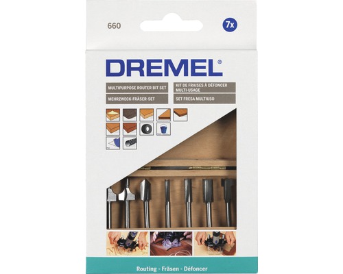 Dremel multifunctionele freesbitset met zeven stuks in houten koffer