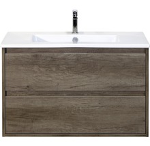 Wastafelonderkast met twee laden, wastafel en kraan