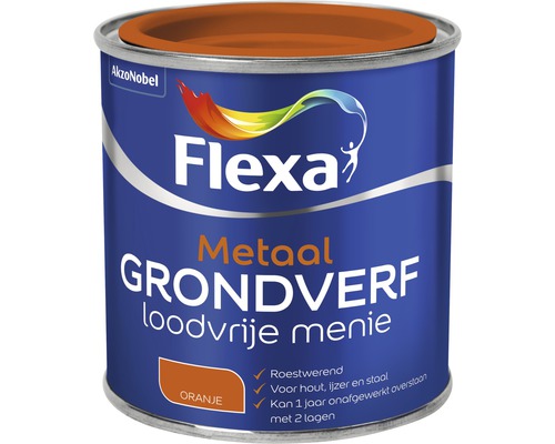 FLEXA Grondverf metaal loodvrije menie oranje 250 ml Flexa Metaal grondverf oranje in verfblik