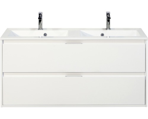 Badkamermeubel Porto 120 cm 2 laden kunststeen wastafel wit hoogglans