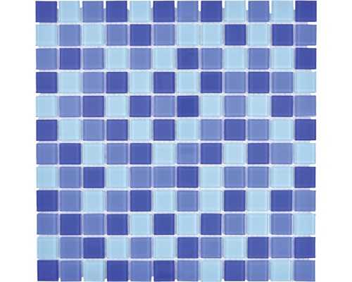 Mozaïektegel glas Crystal CM4SE3M mix blauw 30x30 cm Mozaïektegel met vierkant patroon