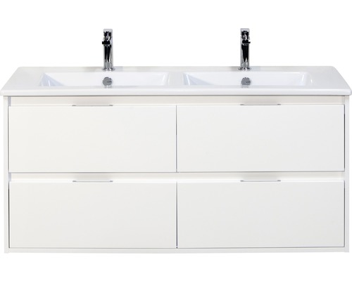 SANOX Badkamermeubelset Porto met dubbele keramische wastafel 121 cm wit Witte wastafelonderkast met twee wastafels en vier lades