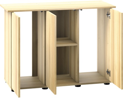 Aquariumonderkast met open deuren en planken