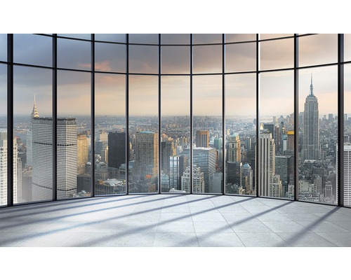 Fotobehang vlies Raam met uitzicht NYC 312x219 cm