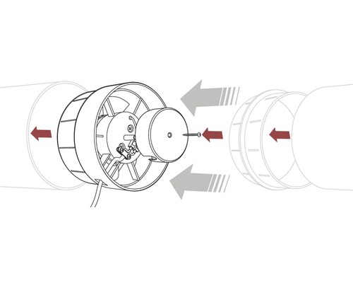 Schematische tekening van de montage van een buisventilator