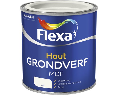 FLEXA Grondverf hout MDF acryl wit 250 ml Flexa Hout grondverf voor MDF in blik