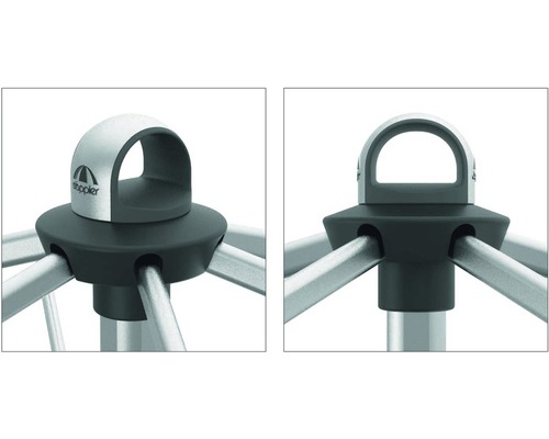 Detail van een parasolvoet met Doppler logo