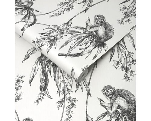 Rol behang met apen- en plantenmotief