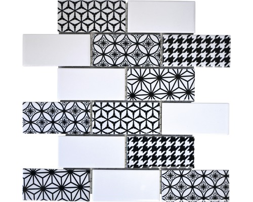 Mozaïektegel keramisch Misto wit/zwart glanzend 28,3x29,1 cm Decoratieve tegels met geometrische en florale patronen