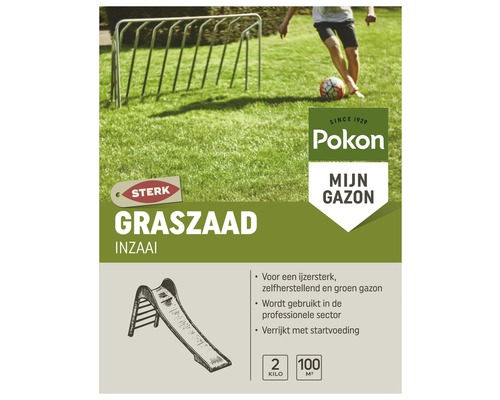POKON Graszaad inzaai Sport- en speelgras 2 kg 100 m2 Pokon graszaadverpakking voor een ijzersterk, zelfherstellend en groen gazon